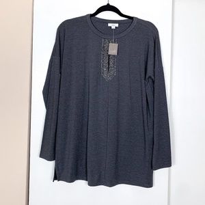 J. Jill Charcoal Metallic Flagstone Keyhole Tunic Top